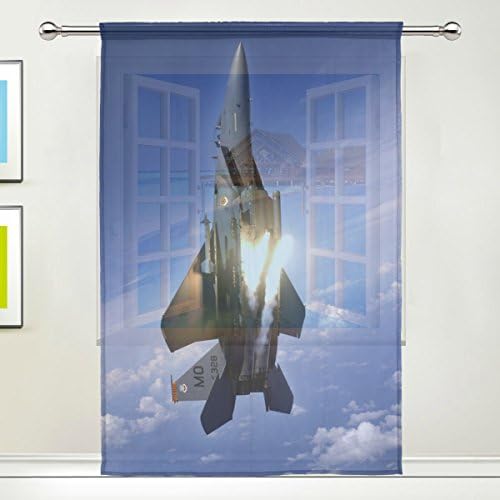 LEISISI Fighter In The Sky Print Tulle Voile Door Window Room Sheer Curtain Drape 1 Panel Scarf Valances Wide Width Gauze Curtain for Bedroom Single panel 55x78 inch
