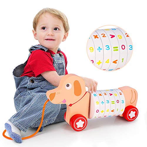 image for Voamuw Puppy Wooden Push and Pull Math Toy for Preschool Kids Toddler 