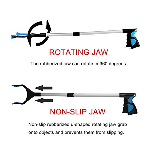2 Pack - Reacher Grabber Pick up Tool, 32" Foldable Lightweight Long Duty Mobility Aid, Extender Gripper Tool, Claw Trash Garbage Picker (Yellow and Blue)