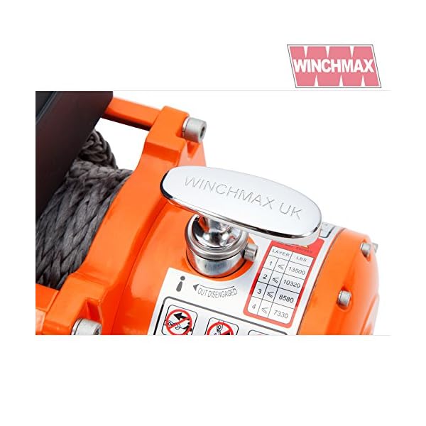 WINCHMAX 13500lb / 6123kg Original orange 24v elektrische Winde. 28 m 11 mm Dyneema SK75 mehrstrÃ¤ngiges Synthetikseil, 3/8 Zoll Gabelhaken, Twin Wireless Remote Control. – Bild 7
