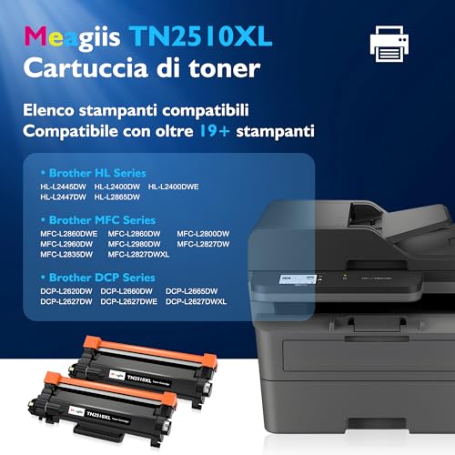 Meagiis TN2510XL TN 2510XL Cartucce Toner Compatibile per Brother TN-2510 XL TN2510XL 2510 Toner per MFC-L2835DW HL-L2400DW HL-L2400DWE MFC-L2800DW DCP-L2620DW MFC-L2860DWE DCP-L2627DW (2 Nero)