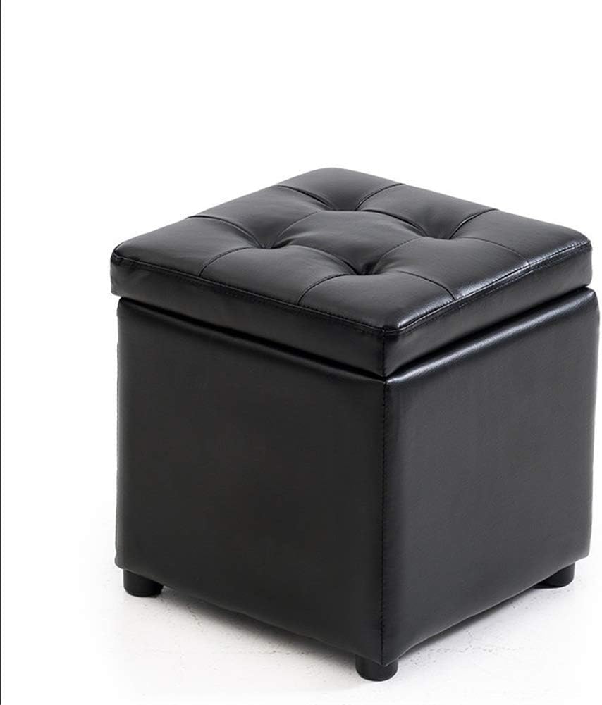 ZMXZMQ Storage Ottoman, Cube Seat Versatile Space-Saving Cubes Box Chest, Leather Square Tufted Cubic Cube Storage Footstool,Smallblack