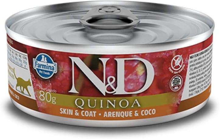 Farmina N&D Quinoa Skin and Coat Herring, Quinoa and Coconut for Cats, 2.8-Ounce cans, case of 12