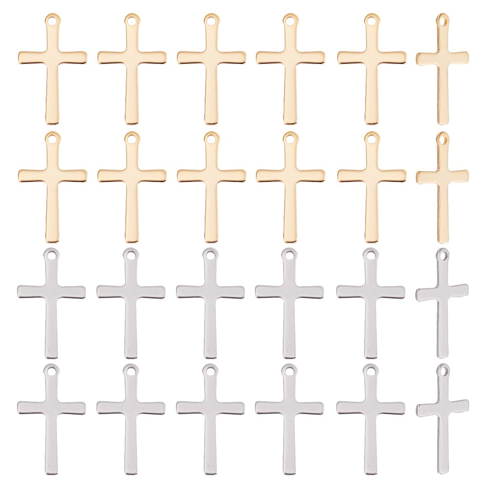 UNICRAFTALE 40Pcs 2 Colors Cross Charms Ankh Cross Pendants 201 Stainless Steel Cross Pendants 1.4mm Hole Metal Earring Charms Bracelet Pendants for Women Wen Jewelry Making