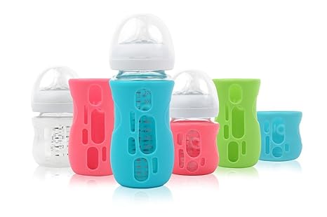 OlaBaby Glasflaschenhülle für AVENT Glasflaschen 240ml - Bruchschutz, Schutzhülle, Silikonhülle (Transparent)