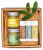 Natural Herbal Skin Care Travel Size Salve and Balm, Minty Cocoa, Vanilla, Earl Grey, 1 oz Touchy Skin Salve, 1 oz All Purpose Salve