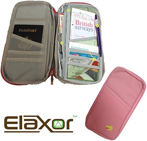 Elaxor™ Compact Waterproof Multi-Functional Zippered Passport, cards, cash and Travel Document Organizer Wallet Case (Pink)