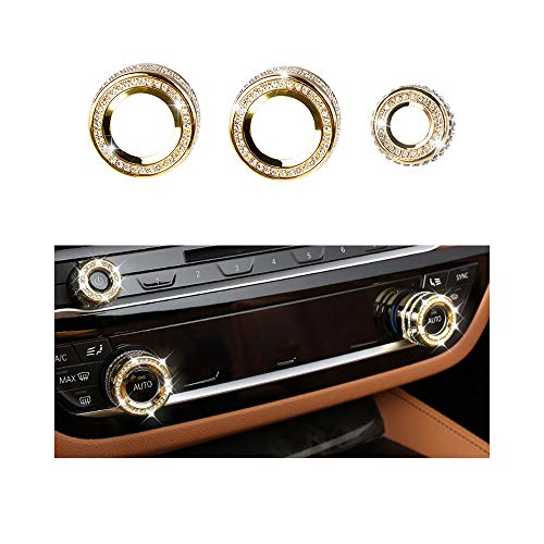 1797 Compatible AC Knob Caps for BMW Accessories Parts Air Conditioning Covers Decal Bling Interior Decorations 5 6 7 Series X3 X5 X6 G31 F13 G12 G01 F15 F16 F26 xDrive AWD Women Men Crystal Gold