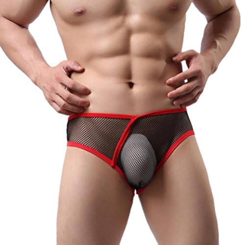 Copercn Mens Mesh Transparent Underwear Men Boxer Briefs Pouch Soft Underpants (L, Black)