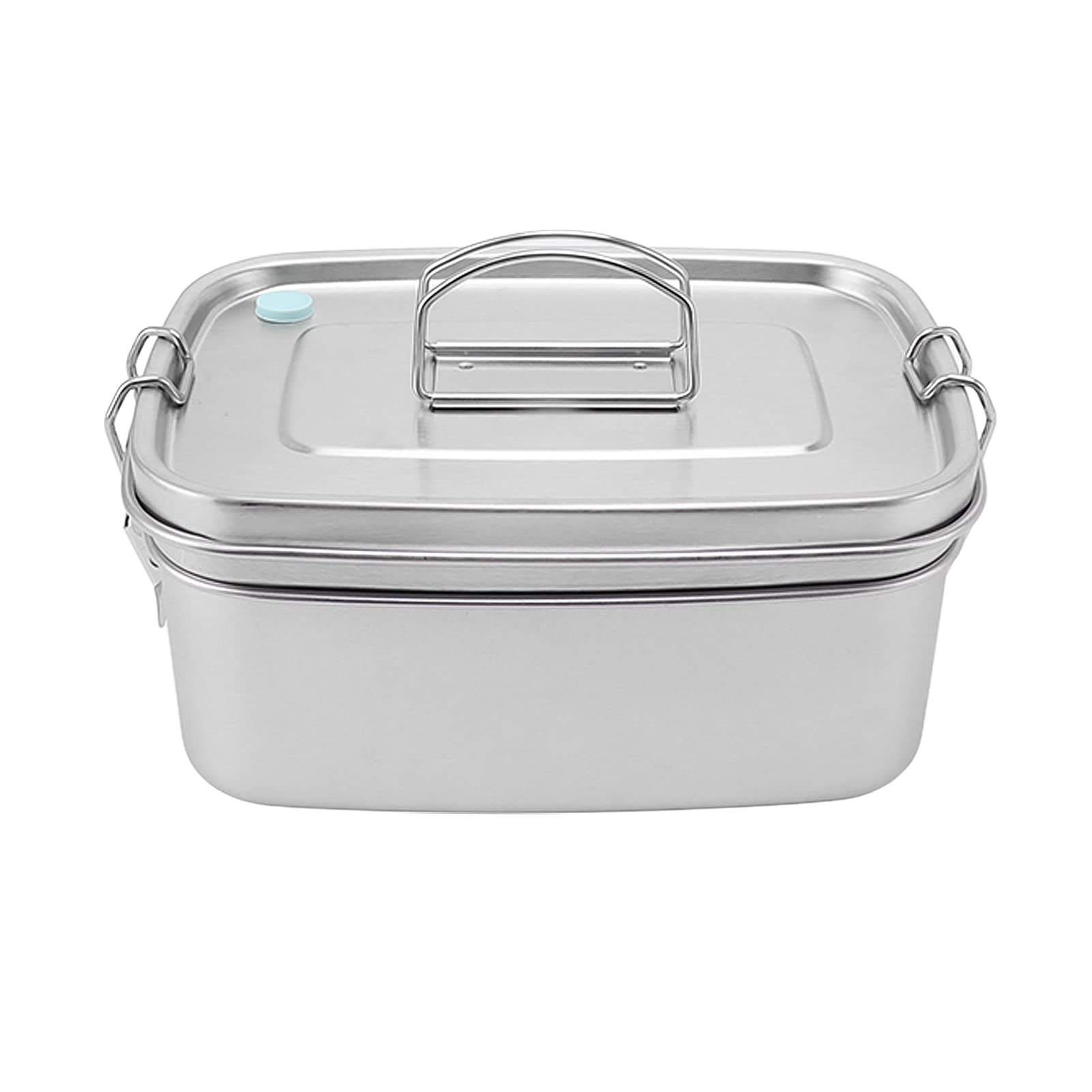 Stainless Steel Lunch Box, 1500ml Double Layer Leakproof Rectangular Lunch Box with Lock Clips Dishwasher Safe Metal Box Container for Kids Adults for Work School Lunch