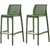 Lagoon Milos Bar Stool, Set of 2, Polypropylene Injected Stool, Fibreglass, UV Protection, Height 75 cm, Stackable, Back and Footrest, Party Room, Patio, Kitchen and Bar (Agave Green)