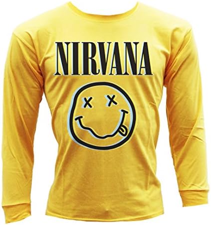 Nirvana Smiley Face Kurt Cobain 3D Metal Band Rock Men's Yellow Long Sleeve (L)