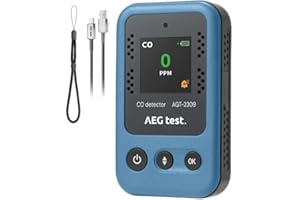 AEGTEST AGT-2309 Portable Carbon Monoxide Detector, 15-Day Standby, Rechargeable Mini CO Monitor with Lanyard for Travel & Ca