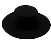 1PCS Black Classic Flat Top Blend Fedora Hat Brim Church Derby Cap for Unisex Men Women Head Circumference 22-22.8in