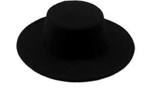 QUUPY 1PCS Black Classic Flat Top Blend Fedora Hat Brim Church Derby Cap for Head Circumference 58cm/22.8in