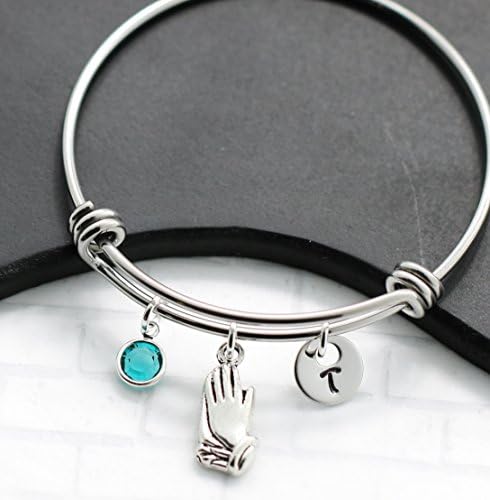 Prayer Bracelet for Women - Silver Faith Jewelry for Girls - Pastor Appreciation Gifts - Personalized Birthstone &amp; Initial - Fast Shipping