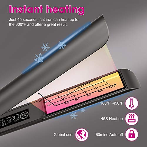 Flat Iron for Hair,GOOLEEN Professional Infrared Hair Straightener and Curler 2 in 1,1 Inch 3D Floating Titanium Plates Tourmaline Ceramic Hair Straightener with Dual Voltage LED Display 180-450℉