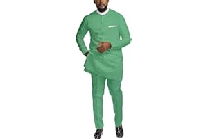 ATLYCOLOR African Suit for Men 2 Piece Set Shirt Pants Dashiki Outfits Nigerian Wedding Attire