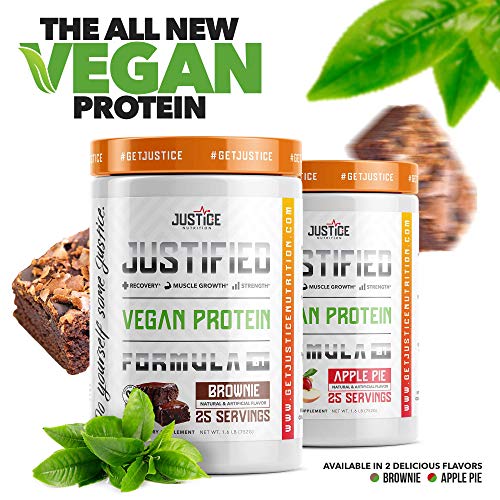 Justified - Delicious Apple Pie - 100% Certified Vegan Protein, Plant Based, Lactose/Dairy Free, Meal Replacement - Build Muscle, Recover Quick, Increase Strength - 25 Servings (1.6lbs/752g)