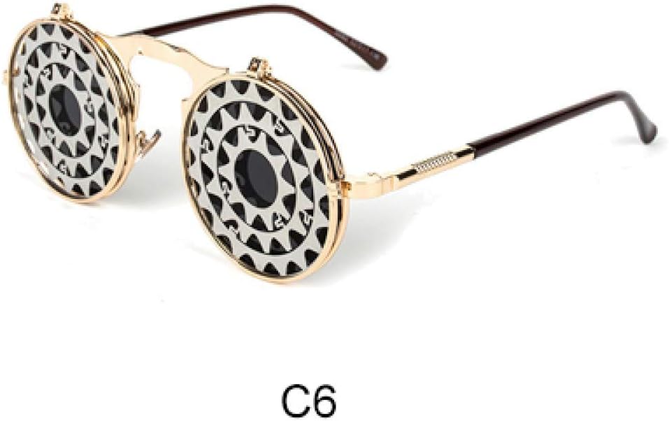 HUYANJING Unique Steampunk Sunglasses Men Women Designer Round Flip Up Sun Glasses Clip Uv400 Vintage Retro Hip Hop Sunglass