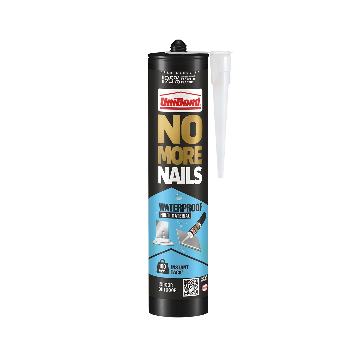 UniBond No More Nails Waterproof, Heavy-Duty Mounting Adhesive, Strong Glue for Mirrors, Wood, Ceramic, Metal etc., No Nails Instant Grab Adhesive Indoor & Outdoor, 1 x 450g Cartridge