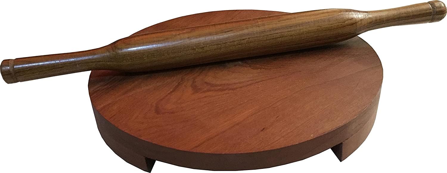 IBLAY Wooden Rolling Board & Roller, Chakla Belan, Polpat Belan, Chapati Maker Sheesham Wood (Brown)
