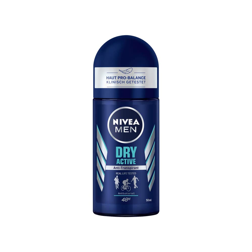NIVEA MEN Dry Active Roll-On Deodorant 48h Antiperspirant with Strong and Reliable Deodorant Protection, 50 ml