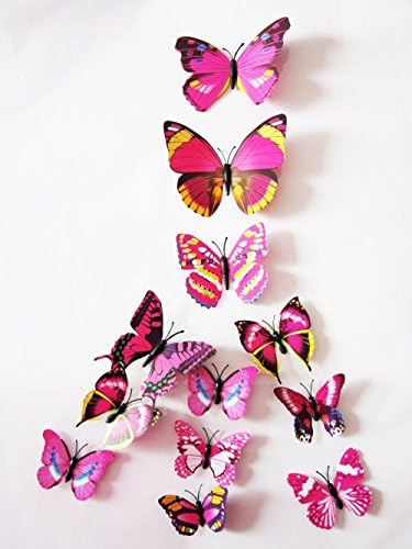 24 Pcs 3D Butterfly Wall Stickers Art Decor Decals(24Pcs Rose Red)