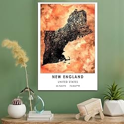New England Map Poster, United States Map Art