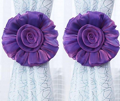 Huacang 2 Pcs Rose Flower Ribbon Window Curtain Tieback Curtain Buckle (Purple)
