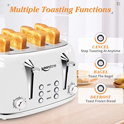 Toaster 4 Slice Stainless Steel Toaster with Bagel, Cancel, Defrost