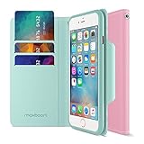 Maxboost iPhone 6s wallet case [Elegance Series] iPhone Wallet Cover for iPhone 6 / 6S Protective PU Leather Card Case w/3 Card Slots + Side Pocket Flip Magnetic - Light Pink/Teal