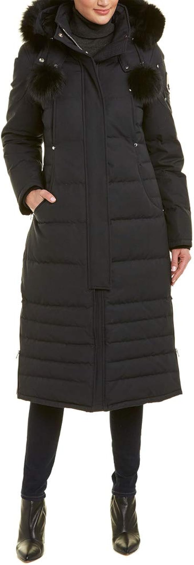 Moose Knuckles Women's Long Saskatchewan Parka, Dark Navy with Black