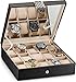 Glenor Co Watch Box - 15 Slot Classic Watch Case Display Organizer with Modern Buckle -Black