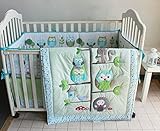 Green Owl Bird Embroidered 7pcs crib set Baby Bedding Set Crib Bedding Set Girl Boy Nursery Crib Bumper bedding