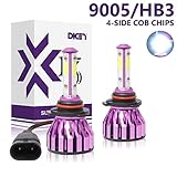 HB3 9005 Car LED Headlight Bulbs Conversion Kit for High Beam or Low Beam or Fog Lamp 6000K Cool White Headlamp 12000lm 4-Side COB Chips 360 Degree Beam Angle