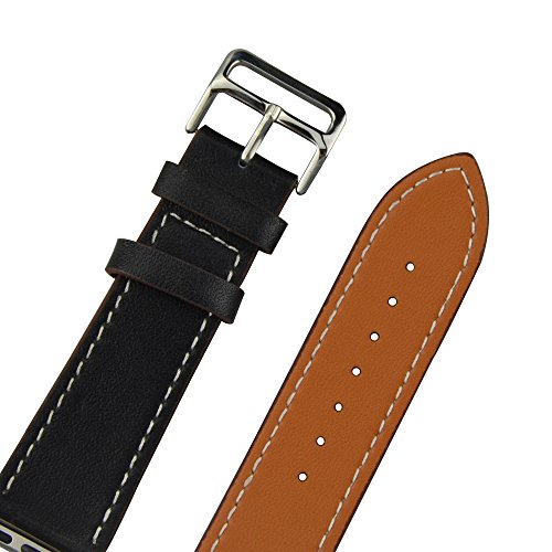 3 in 1 iWatch Leather Cuff Band,Eoso [Bracelet/Single/Double] Leather Loop Band for Apple Watch,Sport,Edition Models((5 Pieces of Bands Included for 3 styles,38mm Black)