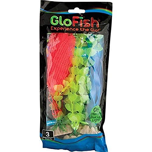 GloFish Fluorescent Plant Multipack 3 Count, Contains Medium Yellow, Large Orange, Large Blue Aquarium Plants