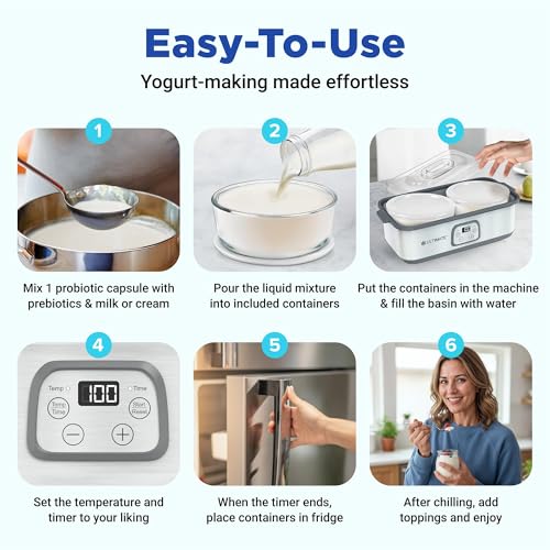 Ultimate Probiotic Yogurt Maker with Adjustable Time & Temperature Control, Make Trillions of Probiotics for Better Gut Health, Two 1-Quart Containers for Larger Batches, ULTIMATE LIFETIME WARRANTY