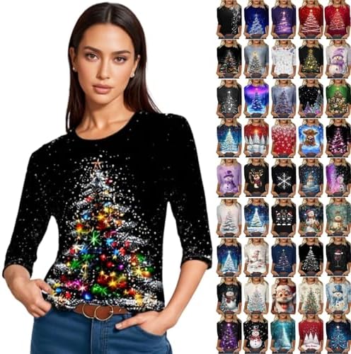 Christmas Jumpers For Women Christmas Tshirts Xmas Jumpers Sparkly Tops Ladies Sweatshirts Light Up T Shirt Funny Clothes Xmas Dresses Plus Size Clothing Cotton Outfits