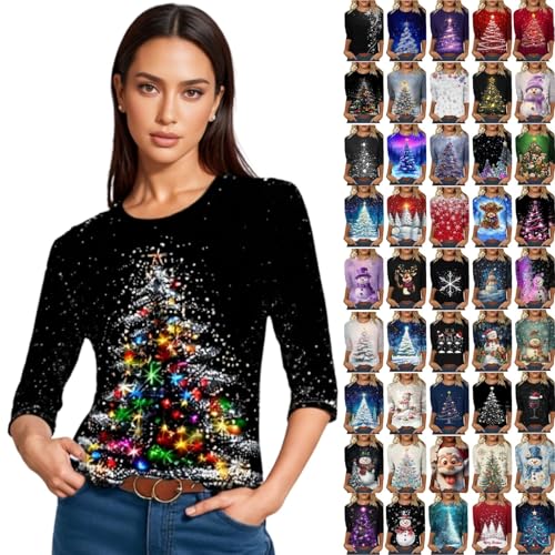 Christmas Jumpers For Women Christmas Tshirts Xmas Jumpers Sparkly Tops Ladies Sweatshirts Light Up T Shirt Funny Clothes Xmas Dresses Plus Size Clothing Cotton Outfits