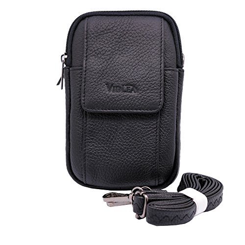 Vidlea Mini Genuine Leather Messenger Bag Cellphone Wallet Case Tool Shoulder Cross Body Bag Carabiner Waist Fanny Pack (H Black)