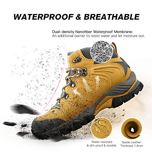 Clorts Women's Classic Hiking Boots Waterproof Suede Leather Lightweight Hiking Shoes Yellow US Women Size 7.5 Medium Width