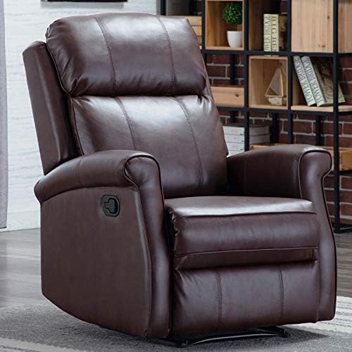 CANMOV Manual Leather Recliner Chair, Classic and Traditional Reclining Chair with Round Arms and Overstuffed Back, Brown-01