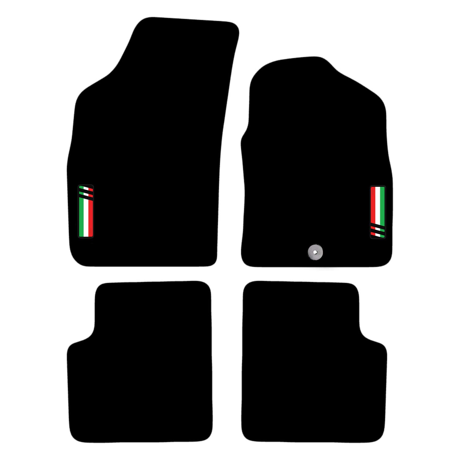 Carsio Carpet Car Mats For Fiat 500 2008 to 2012 with Italian Flag logo(1 Clip) Tailored Fit Floor Mat Complete Accessory Custom Fitted - All Weather, Anti-Slip Backing & Black Trim