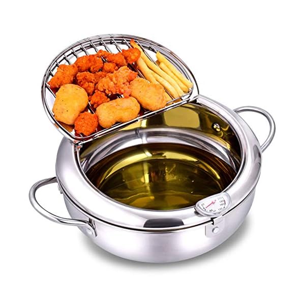 Deep-Fryer-Pot304-Stainless-Steel-with-Temperature-Control-and-Lid-Japanese-Style-Tempura-Fryer-Pan-Uncoated-Fryer-Stainless-Steel-Cookware-Gas-Stove-Silver-20cm79inch Deep Fryer Pot,304 Stainless Steel with Temperature Control and Lid Japanese Style Tempura Fryer Pan Uncoated Fryer…