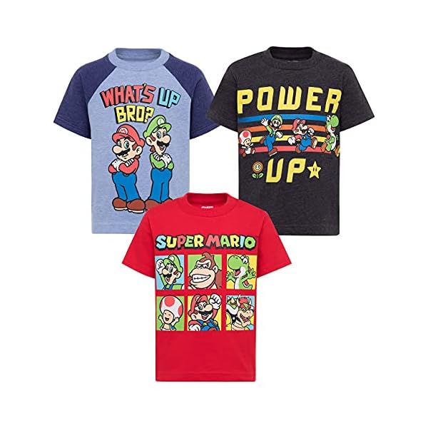 SUPER MARIO Nintendo Boys 3 Pack T-Shirts Luigi Bowser Yoshi Toad Donkey Kong
