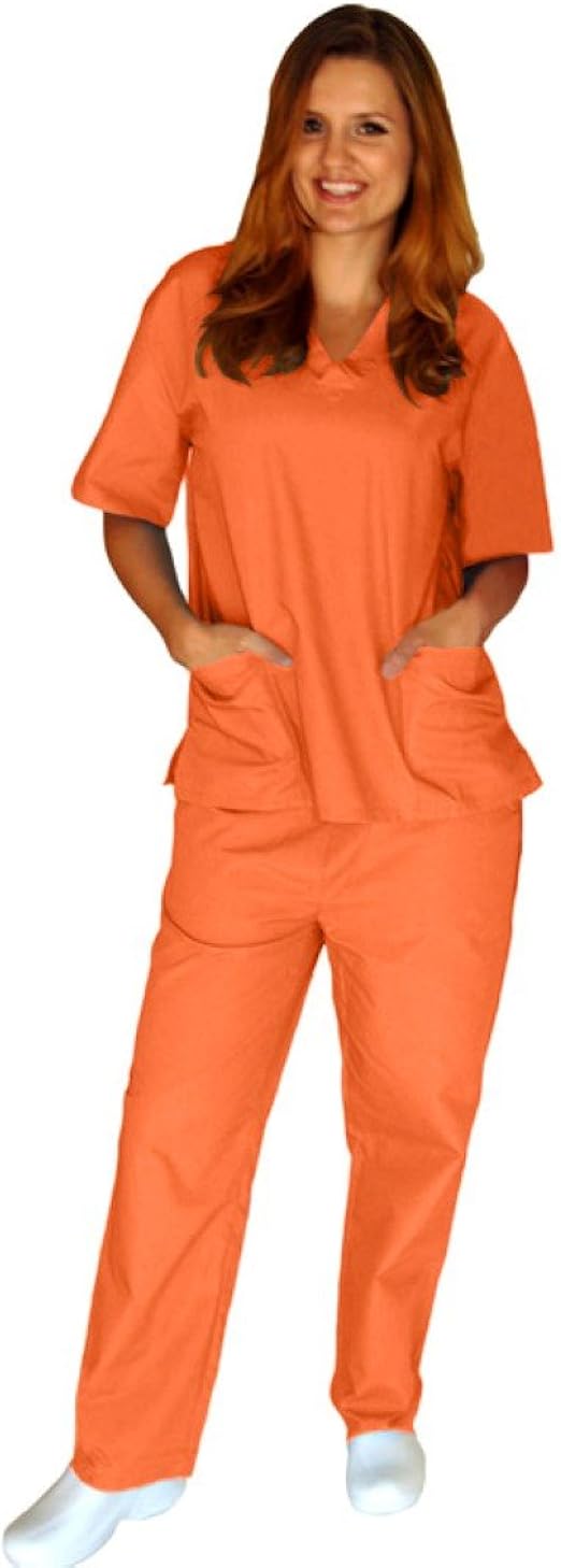 Women's Scrub Set Medical Scrub Top and Pant, Mandarin Orange, X