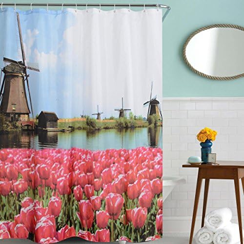 Dutch windmill 3D digital printing polyester Confetti Design Fabric Mildew Resistant Waterproof shower curtainr variety of patterns 72-by-72 inches (3D-F)