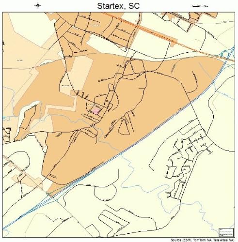 Large Street & Road Map of Startex, South Carolina SC - Printed poster size wall atlas of your home town